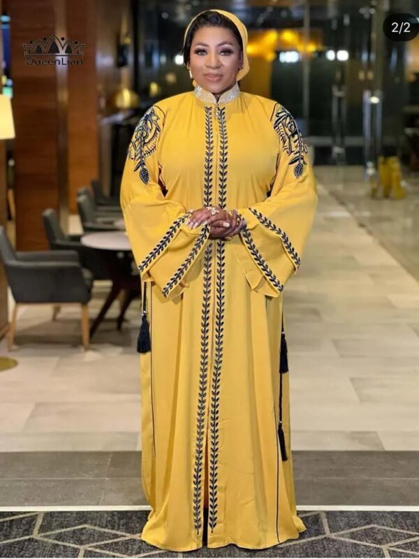 Robe Africaine Dashiki Brodée de Diamants avec Col et Écharpe, Tenue de Haute Qualité pour Femme (08 #)