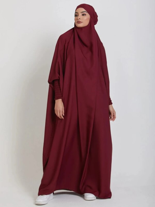 Robe de prière une pièce pour femmes musulmanes, Jilbab, Abaya à capuche, Manches smocks, Vêtements islamiques, Dubaï, Arabie saoudite, Robe noire, Modestie turque