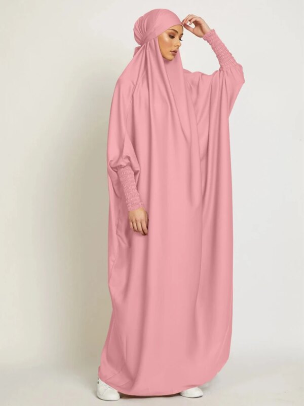 Robe de prière une pièce pour femmes musulmanes, Jilbab, Abaya à capuche, Manches smocks, Vêtements islamiques, Dubaï, Arabie saoudite, Robe noire, Modestie turque
