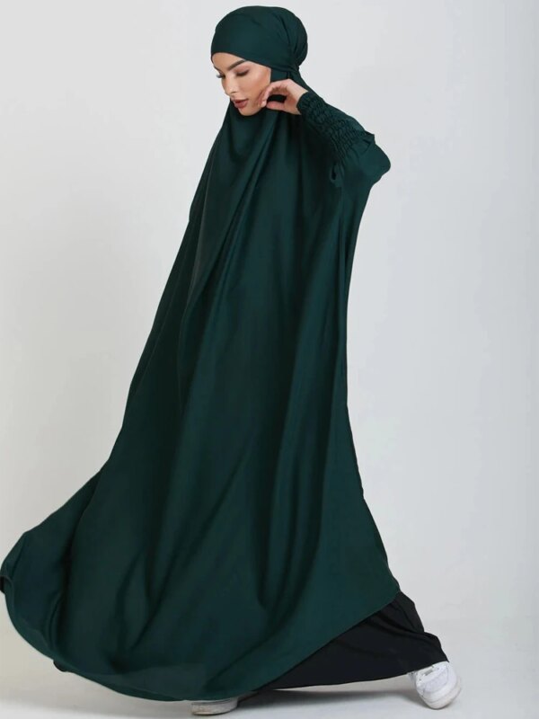Robe de prière une pièce pour femmes musulmanes, Jilbab, Abaya à capuche, Manches smocks, Vêtements islamiques, Dubaï, Arabie saoudite, Robe noire, Modestie turque