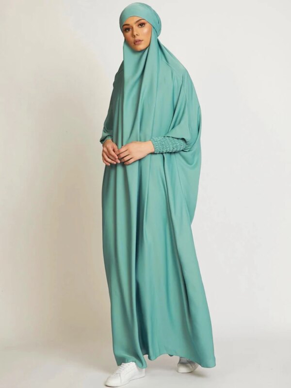 Robe de prière une pièce pour femmes musulmanes, Jilbab, Abaya à capuche, Manches smocks, Vêtements islamiques, Dubaï, Arabie saoudite, Robe noire, Modestie turque