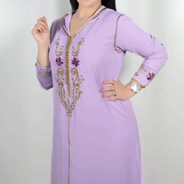 57959-769240.jpg Robe musulmane brodée avec capuche pour femme, robe à manches longues, robe décontractée pour femme, document solide, printemps et été, nouveau, 2022