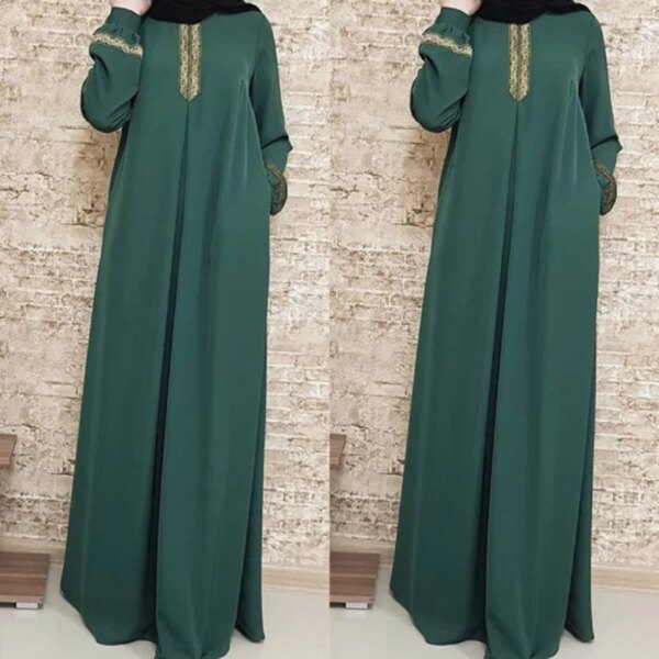 Abayat musulman pour femmes, style ethnique, imprimé, couleur unie, robe décontractée, stérilie du Moyen-Orient