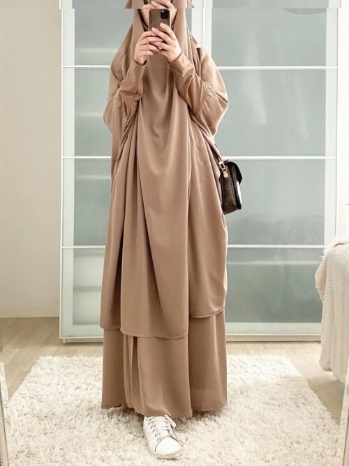 Abaya-Jupe de Ramadan 2 pièces pour femmes, vêtement de prière Jilbab, robe tiens imar Hijab, ensembles musulmans Abayat Islam, vêtements islamiques