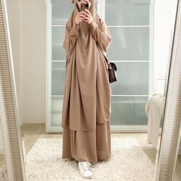 Abaya-Jupe de Ramadan 2 pièces pour femmes, vêtement de prière Jilbab, robe tiens imar Hijab, ensembles musulmans Abayat Islam, vêtements islamiques
