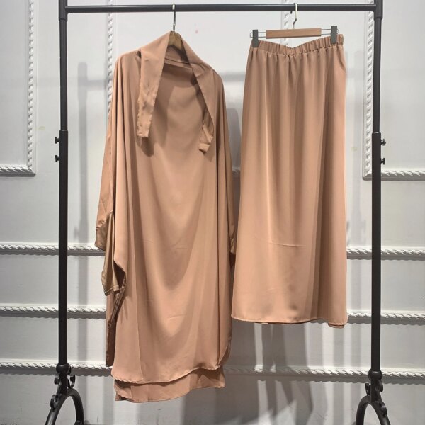 Abaya-Jupe de Ramadan 2 pièces pour femmes, vêtement de prière Jilbab, robe tiens imar Hijab, ensembles musulmans Abayat Islam, vêtements islamiques