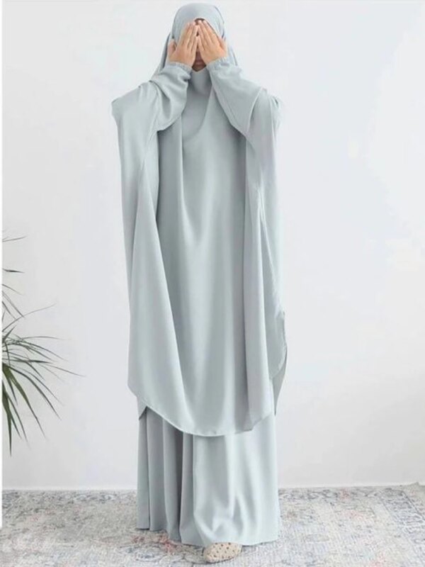 Jilbab-Ensemble de Vêtement de Prière Musulmane pour Femme, Hijab, Robe Abaya Longue, tiens imar, Ramadan, Abayas, Dubaï, Ensembles de Vêtements Islamiques, 2 Pièces