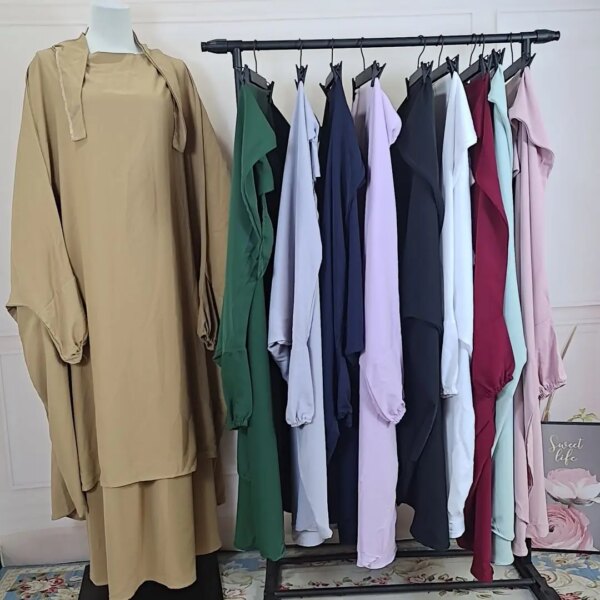 Jilbab-Ensemble de Vêtement de Prière Musulmane pour Femme, Hijab, Robe Abaya Longue, tiens imar, Ramadan, Abayas, Dubaï, Ensembles de Vêtements Islamiques, 2 Pièces