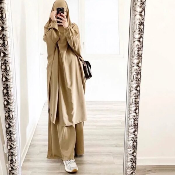 Jilbab-Ensemble de Vêtement de Prière Musulmane pour Femme, Hijab, Robe Abaya Longue, tiens imar, Ramadan, Abayas, Dubaï, Ensembles de Vêtements Islamiques, 2 Pièces