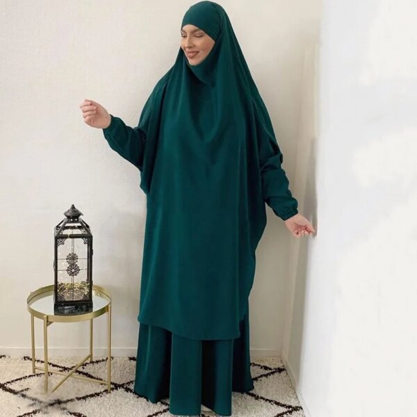 Jilbab-Ensemble de Vêtement de Prière Musulmane pour Femme, Hijab, Robe Abaya Longue, tiens imar, Ramadan, Abayas, Dubaï, Ensembles de Vêtements Islamiques, 2 Pièces