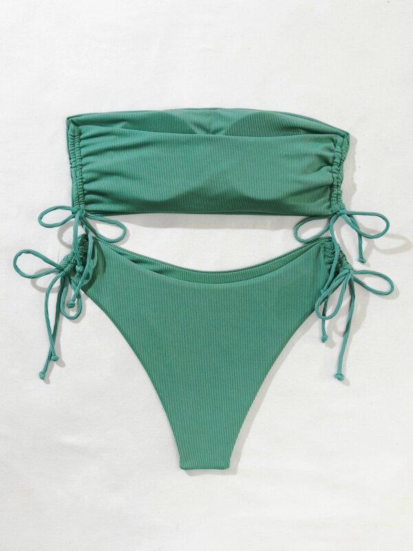 Maillot de bain femme 2 pièces Sexy, soutien-gorge Bandeau, taille haute