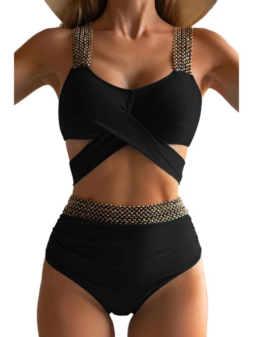Maillot de bain femme 2 pièces sexy, triangle, croisé, ensemble bikini, tanga