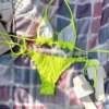 Maillot de bain femme 2 pièces couleur néon, vert, côtelé, triangle, deux pièces, bikini
