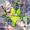 Maillot de bain femme 2 pièces couleur néon, vert, côtelé, triangle, deux pièces, bikini