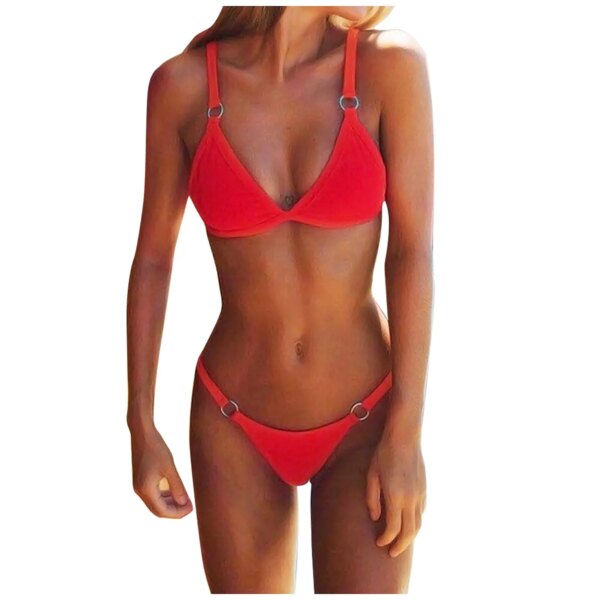 Maillot de bain femme 2 pièces à col en V pour femmes, bikini sexy