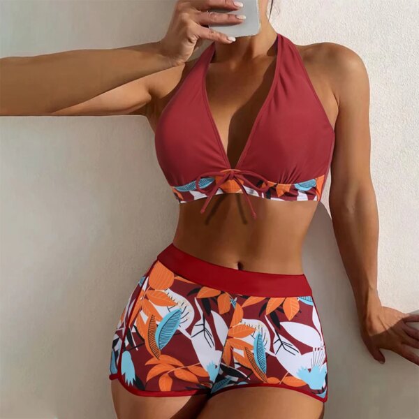 Maillot de bain femme 2 pièces imprimé, col licou, sexy, bikini, ensemble pour la plage