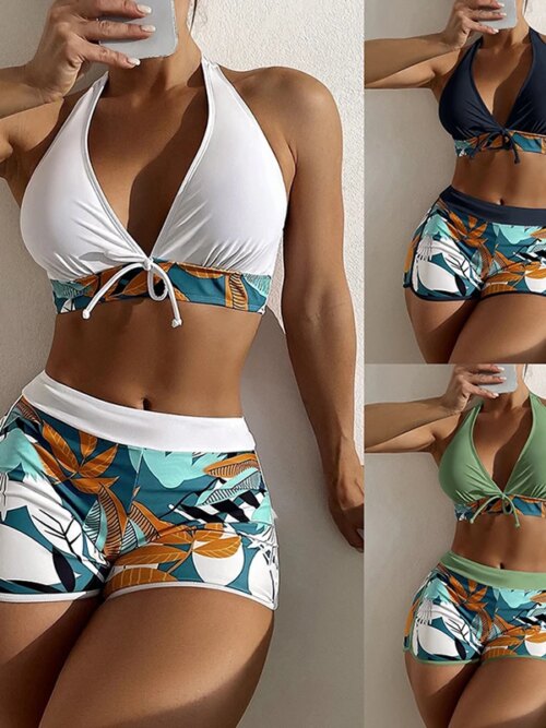 Maillot de bain femme 2 pièces imprimé, col licou, sexy, bikini, ensemble pour la plage