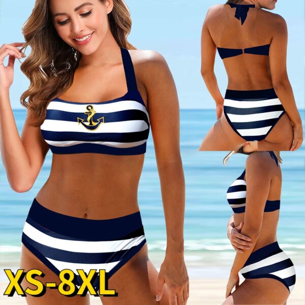Tankni – Maillot de bain femme 2 pièces imprimé à rayures, ensemble deux pièces