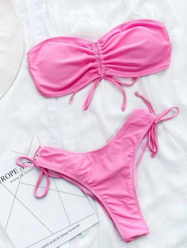 Maillot de bain femme 2 pièces, uni, froncé, proximité, string, Bikini