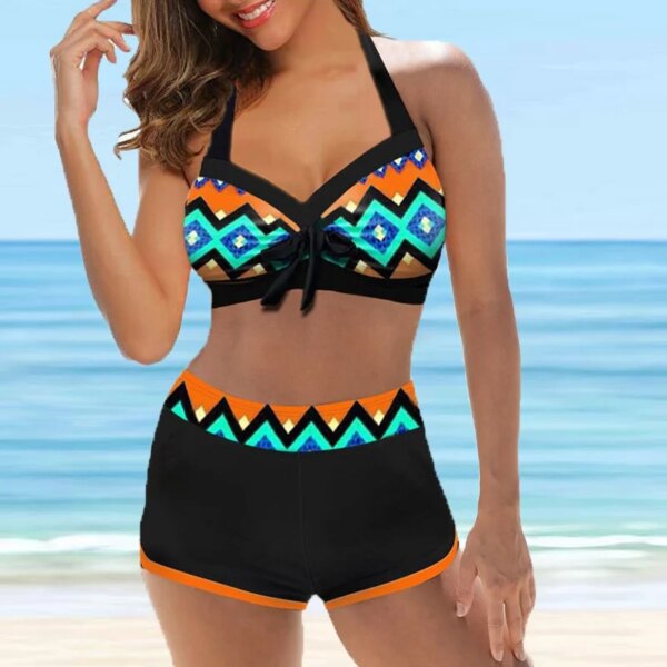 Maillot de bain femme 2 pièces imprimé rétro pour femmes, ensemble deux pièces