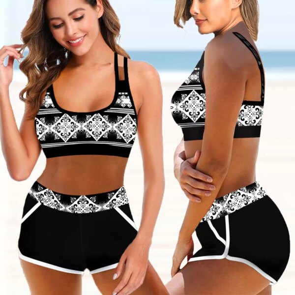 Maillot de bain femme 2 pièces imprimé rétro pour femmes, ensemble deux pièces
