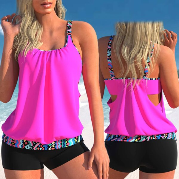 Maillot de bain femme 2 pièces bleu fleuri pour femmes, tankini, taille haute