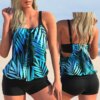 Maillot de bain femme 2 pièces bleu fleuri pour femmes, tankini, taille haute