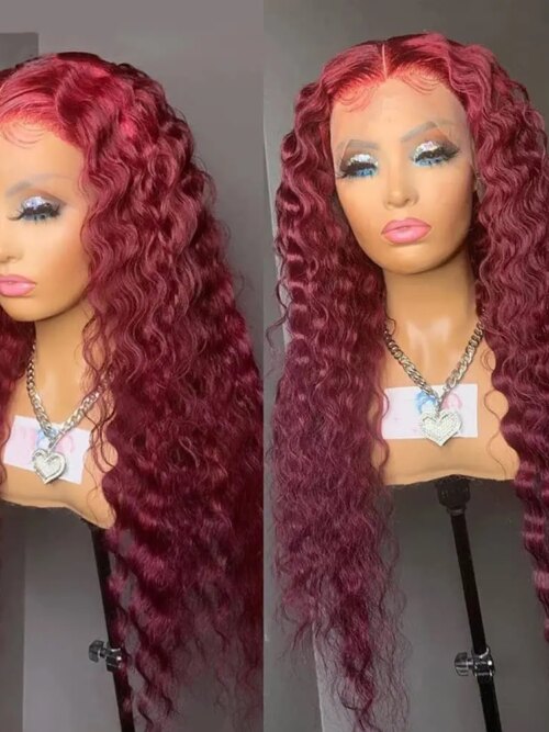 Perruque Bourgogne Kinky Curly Lace Front Perruques Synthétique Moyen