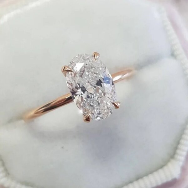 Bague de fiançailles femme en zircon cubique pour femmes, anneau ovale de luxe de couleur or brillant