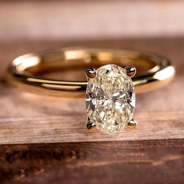 Bague de fiançailles femme en zircon cubique pour femmes, anneau ovale de luxe de couleur or brillant