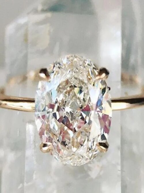 Bague de fiançailles femme en zircon cubique pour femmes, anneau ovale de luxe de couleur or brillant