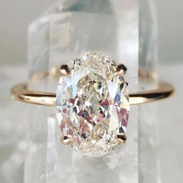 Bague de fiançailles femme en zircon cubique pour femmes, anneau ovale de luxe de couleur or brillant