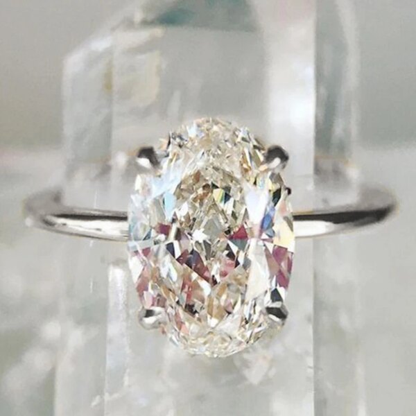 Bague de fiançailles femme en zircon cubique pour femmes, anneau ovale de luxe de couleur or brillant