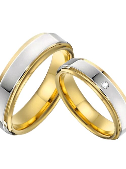 bague de promesse simples pour hommes et femmes, plaqué or 18 carats, bijoux en acier inoxydable