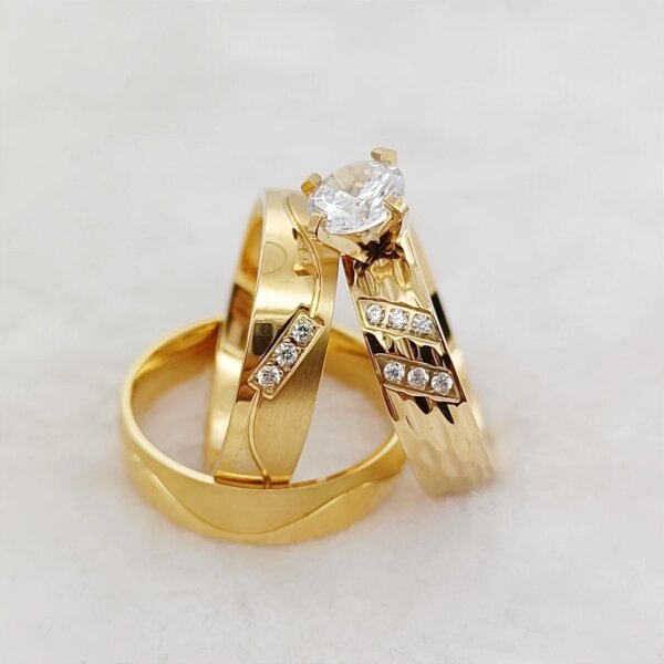 bague de promesse en acier inoxydable plaqué or 18 carats pour Couples, bague de mariage de haute qualité avec pierres