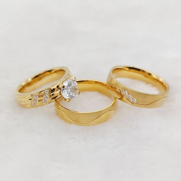 bague de promesse en acier inoxydable plaqué or 18 carats pour Couples, bague de mariage de haute qualité avec pierres