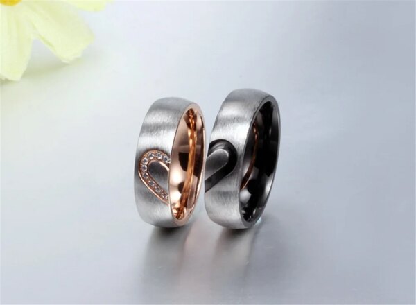 Bague de fiançailles et de mariage en acier inoxydable, véritable cœur d'amour