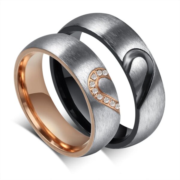 Bague de fiançailles et de mariage en acier inoxydable, véritable cœur d'amour