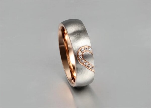 Bague de fiançailles et de mariage en acier inoxydable, véritable cœur d'amour