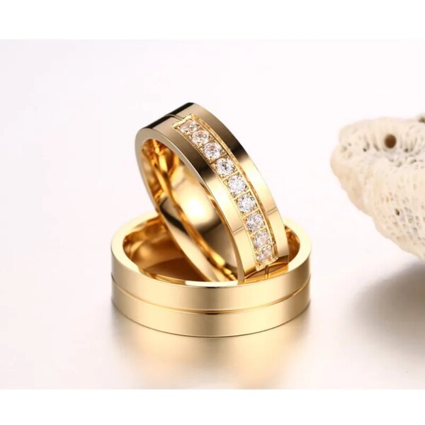 bague de promesse en acier inoxydable couleur or pour hommes et femmes