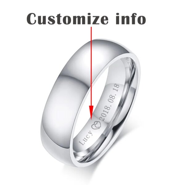 bague de promesse Alliances de base pour hommes et femmes, nom personnalisé, date personnalisée, Love Info Promise
