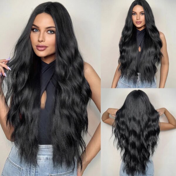 perruque synthétique ondulées brunes longues