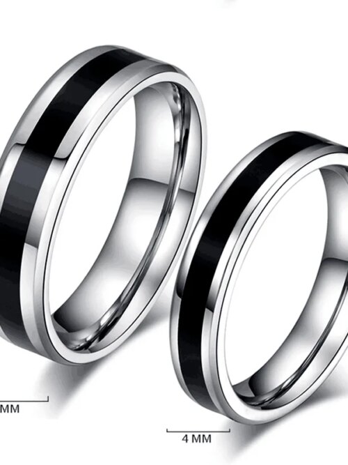 64817-49d425.jpg bague de promesse en acier inoxydable, Alliance classique pour femmes et hommes, bagues de couleur noir et argent