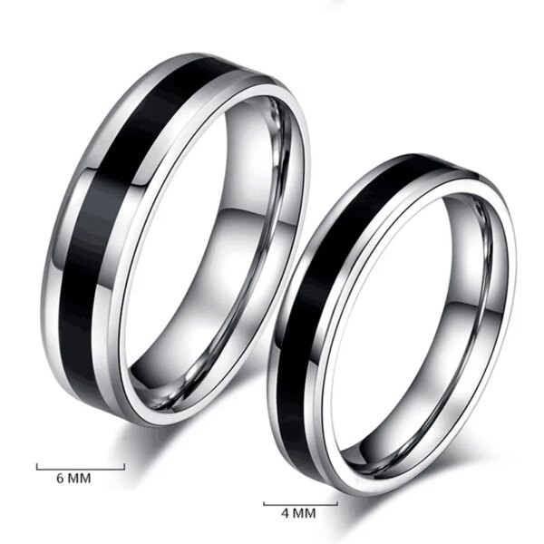bague de promesse en acier inoxydable, Alliance classique pour femmes et hommes, bagues de couleur noir et argent