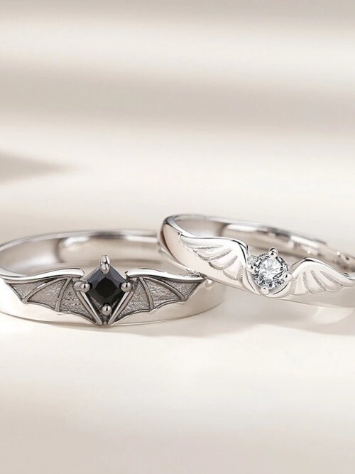 bague de promesse en Acier Inoxydable Ailes d'Ange et de Personnalité pour Homme et Femme, Mariage