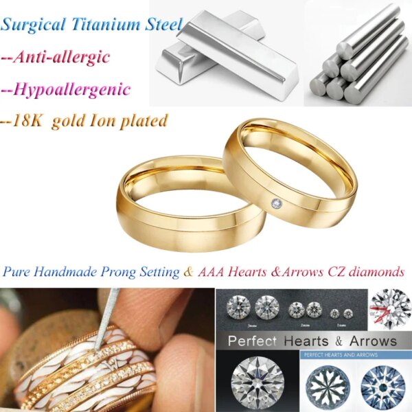 bague de promesse classiques pour hommes et femmes, ensembles de Couples, en plaqué or 18k occidental