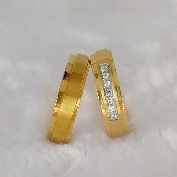 bague de promesse de mariage en acier inoxydable plaqué or 18 carats, ensemble de bagues de Couples