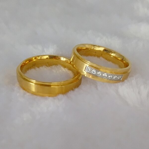 bague de promesse de mariage en acier inoxydable plaqué or 18 carats, ensemble de bagues de Couples