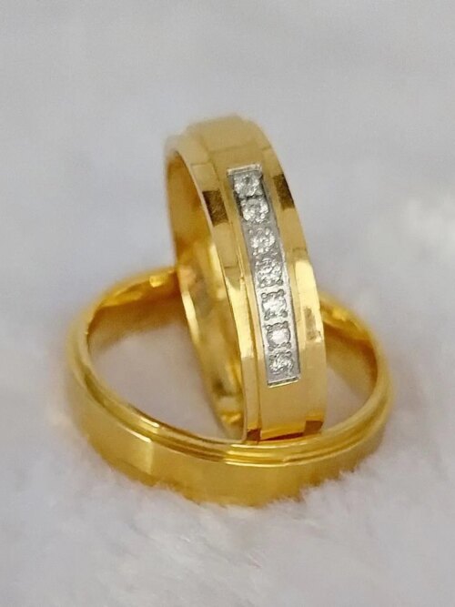 bague de promesse de mariage en acier inoxydable plaqué or 18 carats, ensemble de bagues de Couples