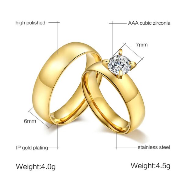 bague de promesse Cubique Personnalisées en Acier Inoxydable pour Homme et Femme